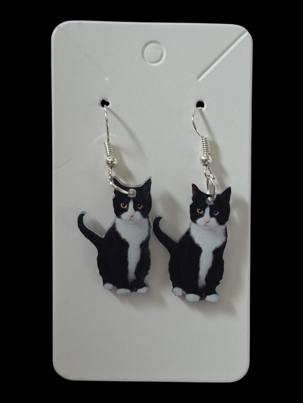 Black & White Tuxedo Cat Double-Sided Dangle Earrings – Cute Acrylic Kitty Jewel